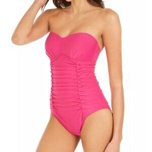 DKNY Women's Orchid Solid Pink Ruched One Piece Swimsuit 12 New NWT